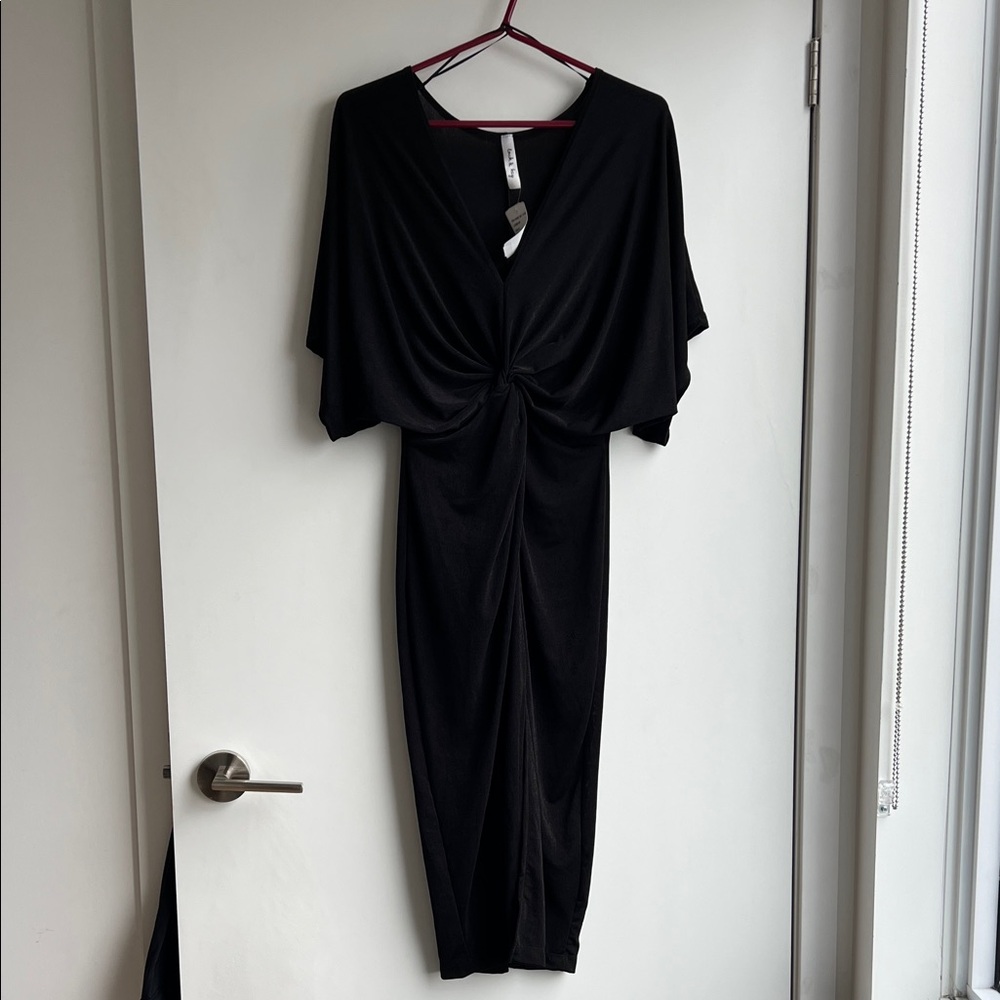 NWT Black Slinky Midi Dress with Front Twist & Slit